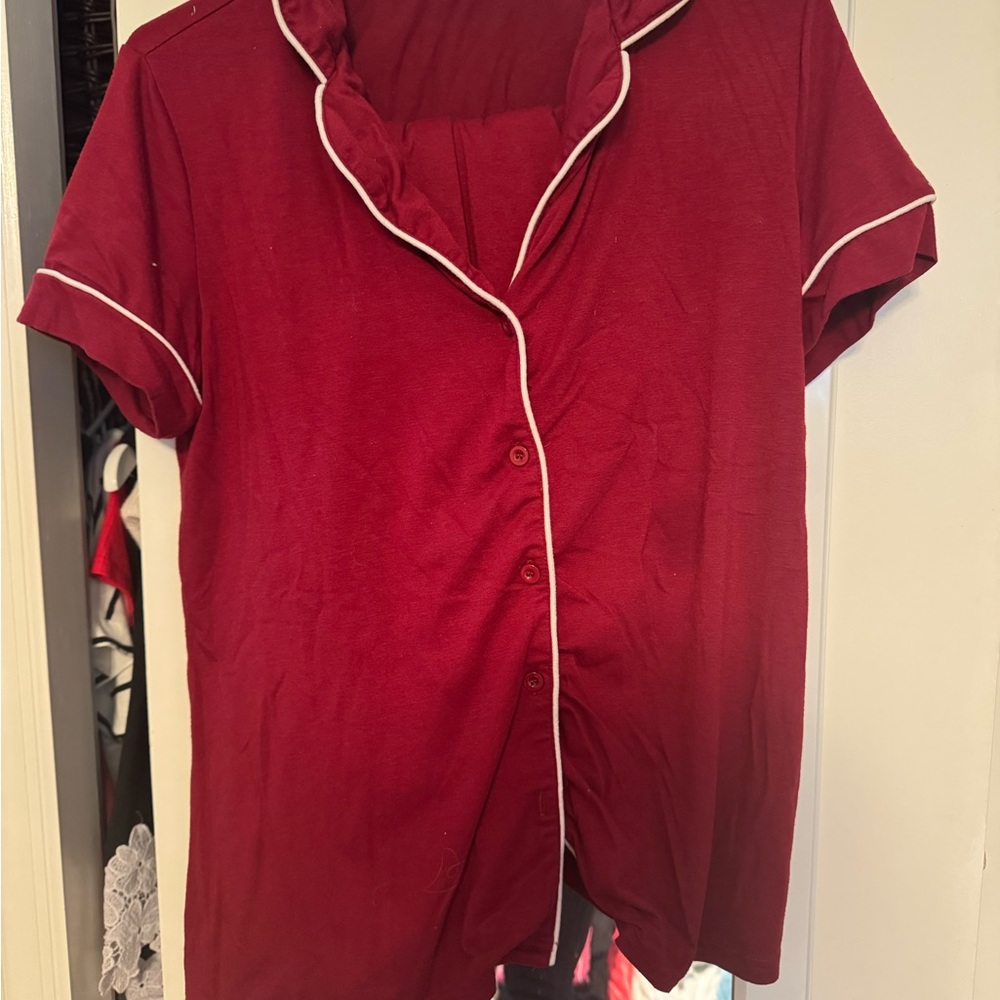 Red Button-Up Pajama Top